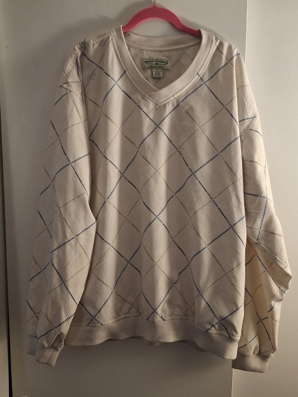 Boca Classics Men's V-Neck Argyle Pullover - Cream with Navy & Tan